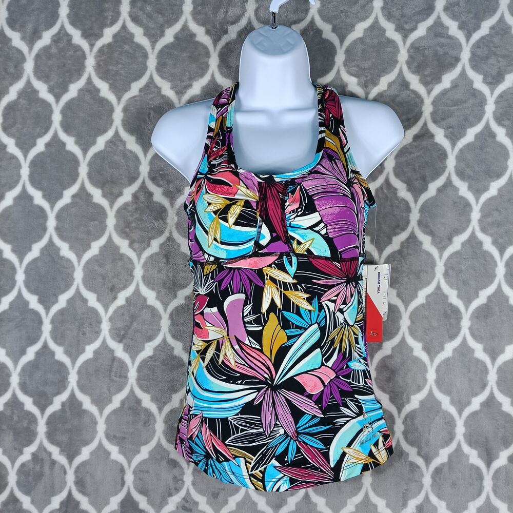 Yoga Tank Top  Built In Bra Women Size Medium Floral Crossback Colorful